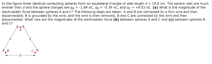 In the figure three identical conducting spheres